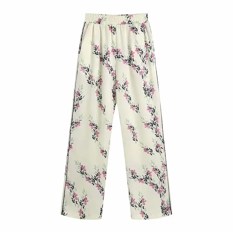 

ZA 2 Pieces Women Shirt + Pants Set 2021 Floral Printed Soft Turn Down Collar Tops Drawstring Long Pant Fashion Girls Outfits