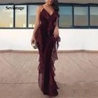 Шифоновое вечернее платье с юбкой-годе, V-образным вырезом