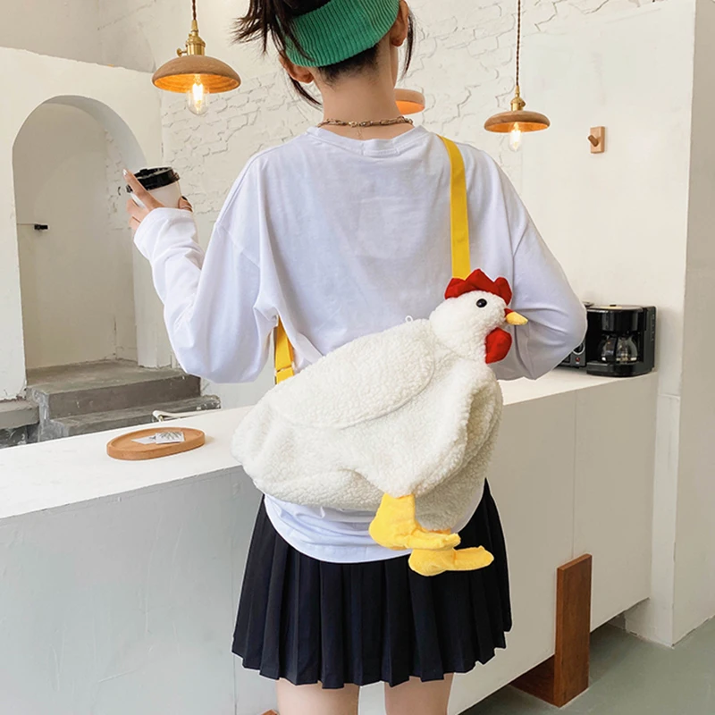 

2021 New Cute Luxury Handbag Women Shoulder Bag Plush Fur Chicken Cartoon Tote Messenger Bag Solid Color Crossbody Bag