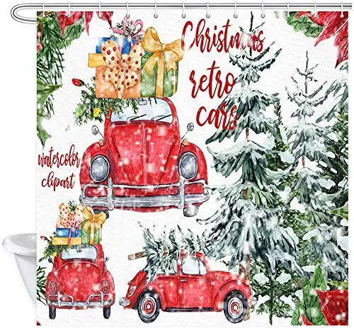 Ретро красный автомобиль с рождественскими подарочными коробками иллюстрация в