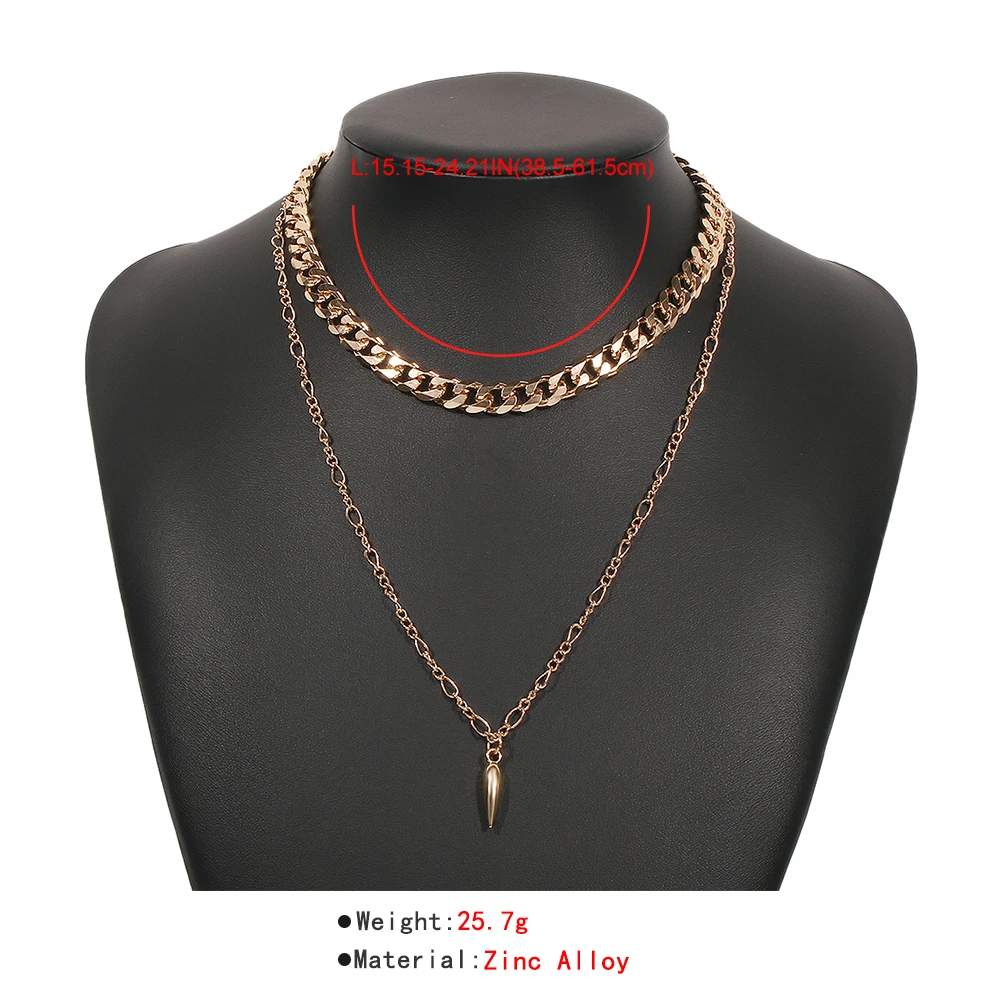 

Lalynnly New Retro Fashion Water Drop Necklaces Luxury Double Alloy Necklace For Women Bohemian Gold Color Neck Jewelry N8644