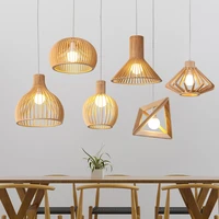 birdcage lamp wood pendant lamps e27 wooden hanging light for living room bedroom restaurant decor light fixtures free shipping