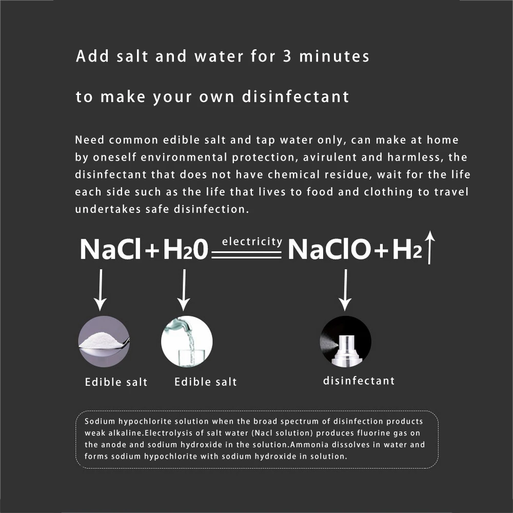 Бытовой дезинфицирующий генератор воды зарядка через USB гипохлорита натрия