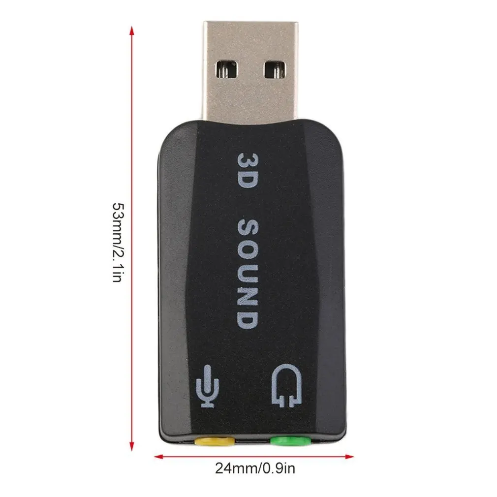 Прочный легкий разъем и воспроизведение USB 2,0 в 3D для микрофона Динамик Аудио гарнитура адаптер звуковой карты 5,1 каналов для ПК ноутбук черный