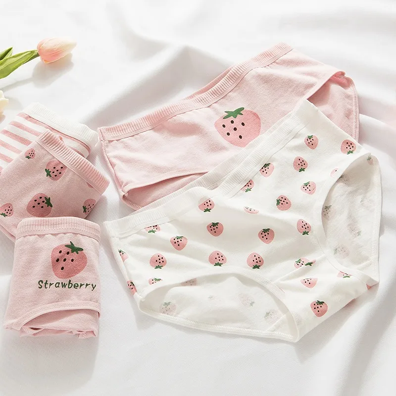 

Strawberry Print Panties Cotton Briefs Cute Cartoon Fruit Cotton Girls Underwear Soft Breathable Briefs Lingerie