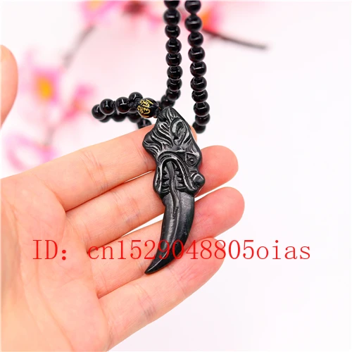 Натуральный черный китайский нефрит обсидиан кулон ожерелье волчий зуб