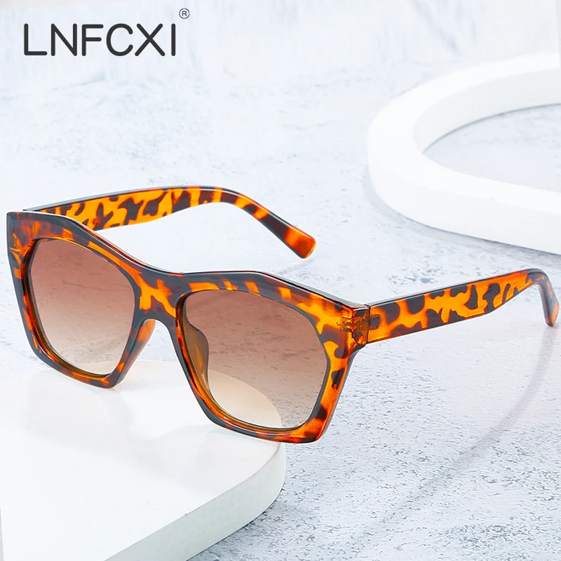 

LNFCXI Fashion Women Luxury Brand Square Sunglasses Ladies Retro Oversized Leopard Sun Glasses Female Uv400 Shades
