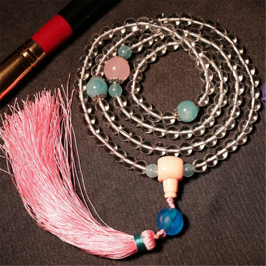 

2019 New Natural White Crystal 108 Buddha Beads Mala Bracelet or Necklace Yoga Energy Stone Bracelet for Women Fashion Jewelry