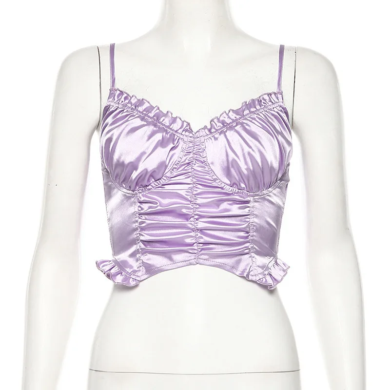 

2020 Women's Sexy New Sling Backless Fungus Wrinkles Slim Crop Tops Vest Female Tube Top Off Shoulder Tanks