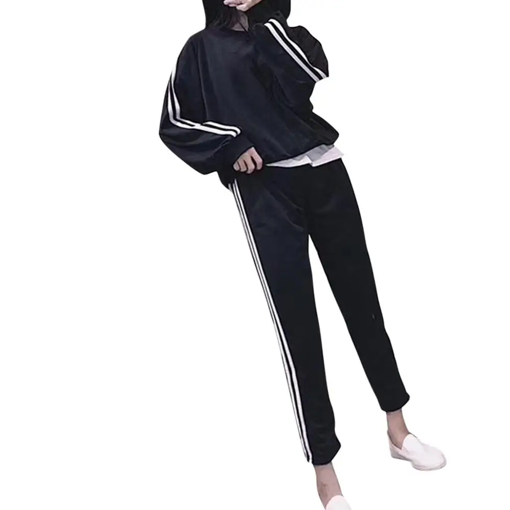 Женский спортивный костюм с длинным рукавом длинные штаны в полоску
