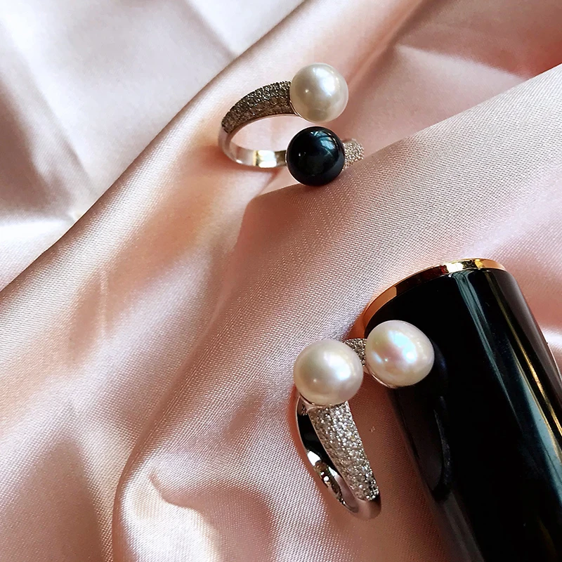 Женское серебряное кольцо с высоким блеском и двойным натуральным жемчугом 925