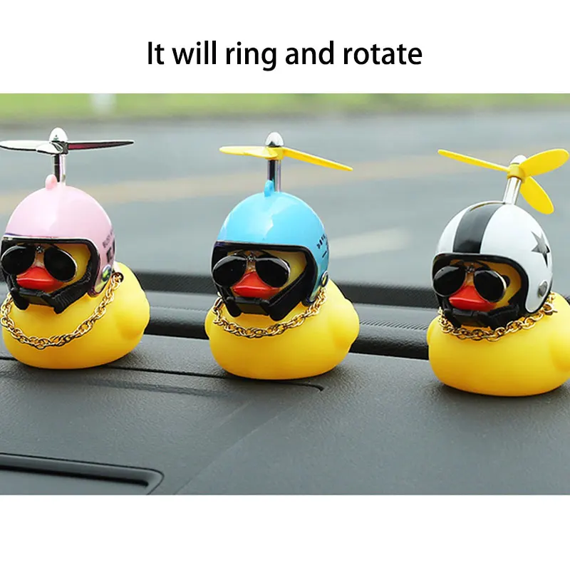 

Car Cute Little Yellow Duck With Helmet Propeller Wind-breaking Wave-breaking Duck Auto Internal Decoration Car Ornaments Decor