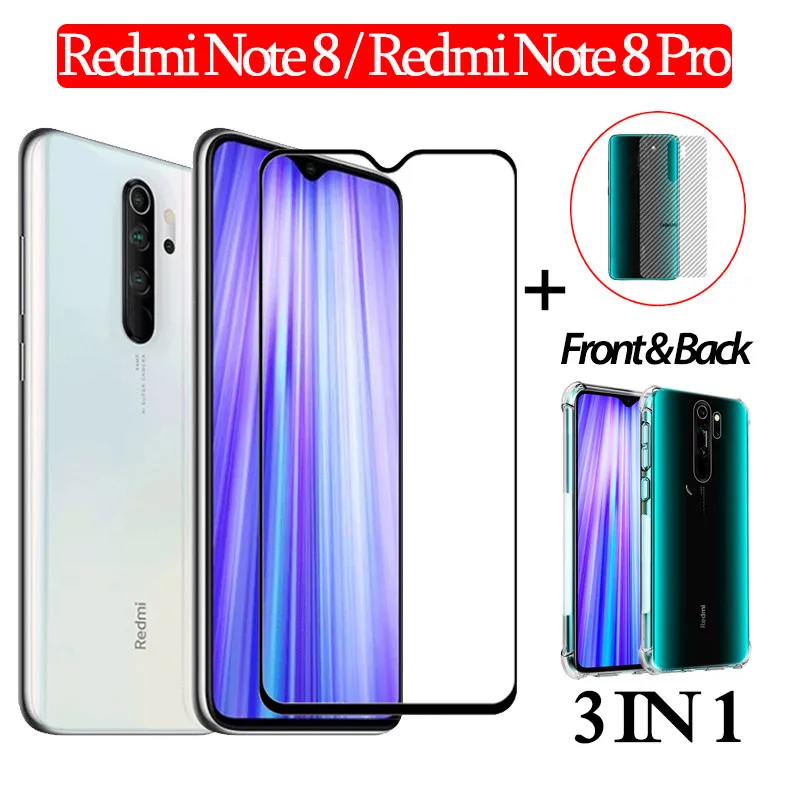 3-in-1 Glass Case 3-в-1 ясный Ударопрочный чехол+ закаленное cтекло на редми нот 8 про cтекло Xiaomi Redmi Note 8 Pro Экран Защитная cтекло redmi note 8 pro Наклейка на заднюю часть cтекло редми ноут 8 redmi note 8 3D cтекло - Цвет: 3-in-1 Glass Case