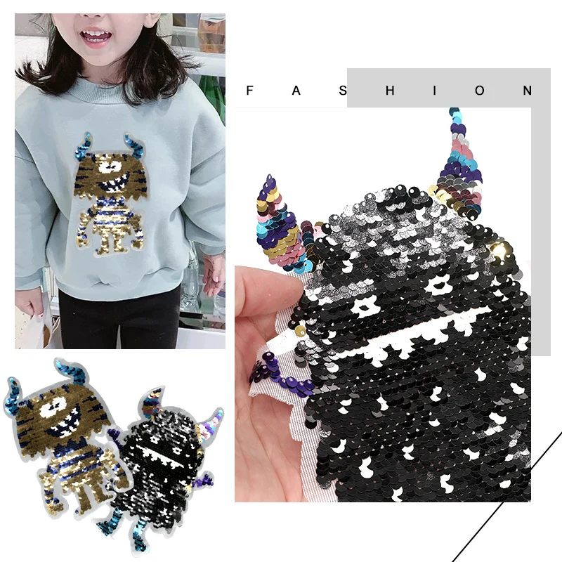 Золотой черный блестки большой Монстр ткань аппликация Сделай Сам Вышивка