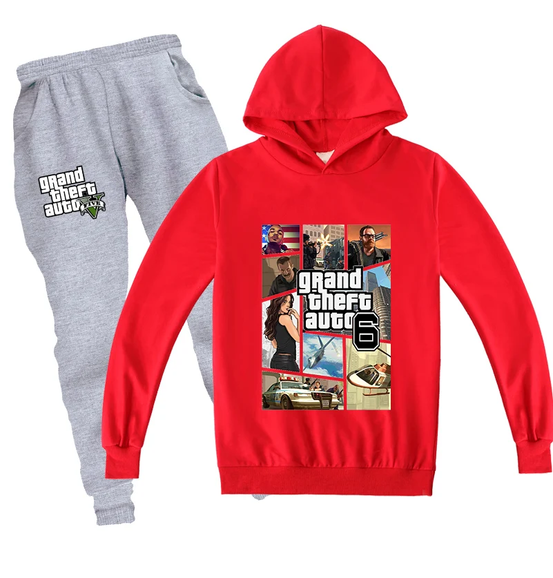 2020 Children Outfits Kids Hooded Tops GTA 5 Fashion Sweatshirt Boy Hoodies Pants 2pcs Sets Cosplay Costume Casual Anime Toddler | Детская