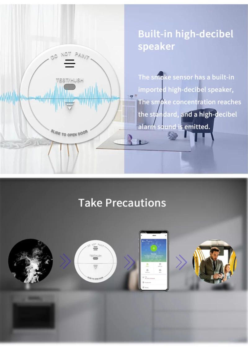 Tuya WiFi Smoke Detector Fire Alarm Independent Sensor For Home Office Security Photoelectric | Безопасность и защита