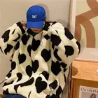 Куртка оверсайз в стиле Харадзюку, плюшевая теплая свободная толстовка с капюшоном, на молнии, с принтом в виде сердечек, в Корейском стиле, зимняя