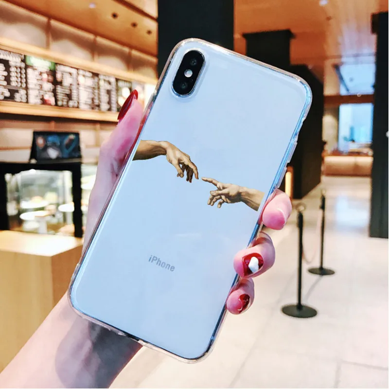

Art Fresco Michelangelo Creation of Adam Soft Phone Case For iPhone 11 Pro Max SE 5s 6 6s 7 8 Plus X XR XS MAX David lines Cover