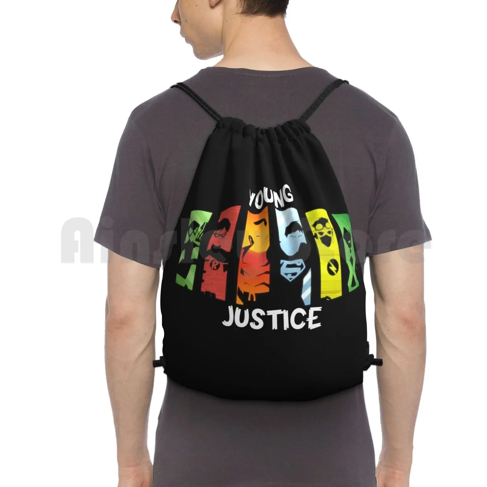 

Superhero Backpack Drawstring Bags Gym Bag Waterproof Young Justice Comics Comics Superhero
