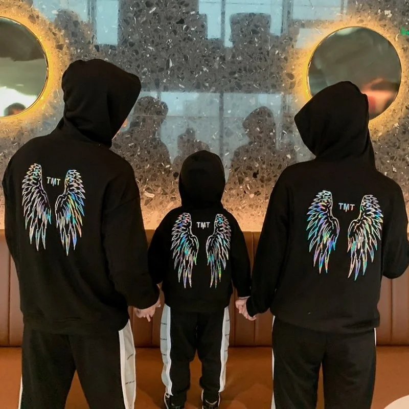 

Wings Prined Pullover Hoodie Same Sets for Family Look Kids Cotton Clothes Coulpe Woman Clothes Family Matching Outfits Woman