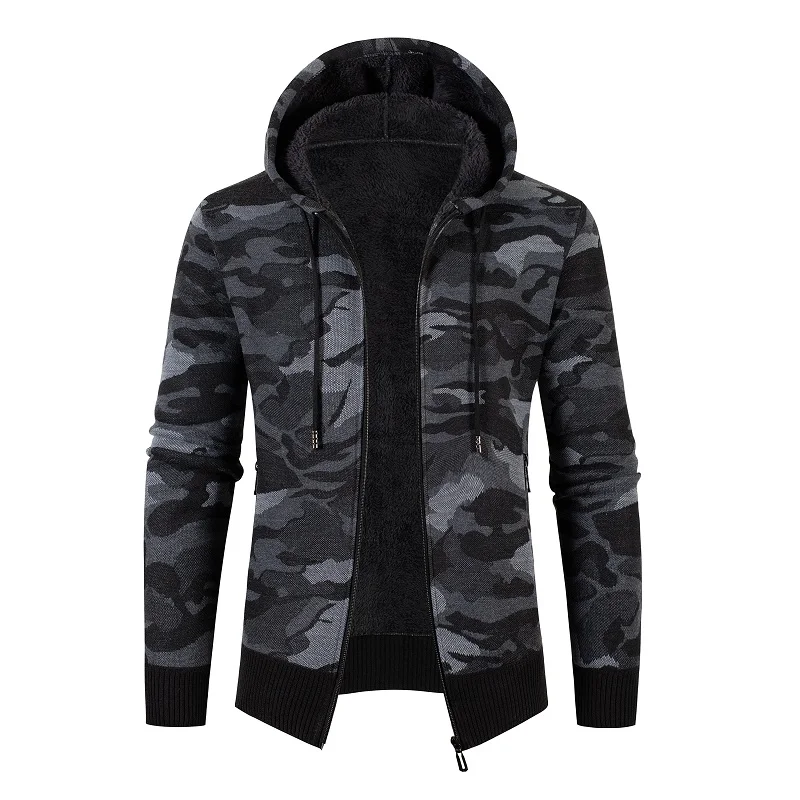 Winter Sweatercoat Men Fleece Hooded Cardigan Sweater Jackets Mens Thick Warm Knit Winter Coats Fashion Camouflage Sweatercoat