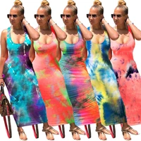 spot 2020 european and american fashion solid color casual fashion womens hot sale tie dye back tie dress