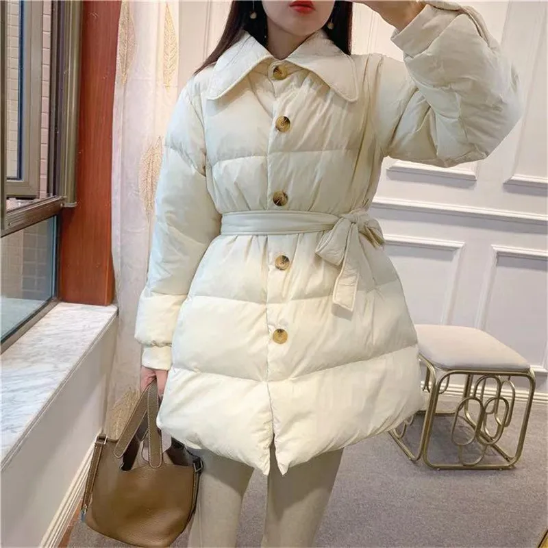 Новинка 2019 зимний пуховик с отворотом пальто маленький пуховое Женское длинным