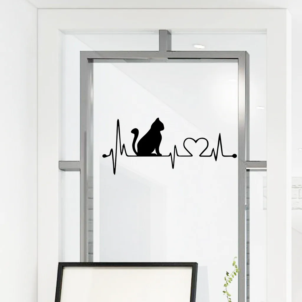 Черная резная Настенная Наклейка с изображением кошки и сердцебиения домашний