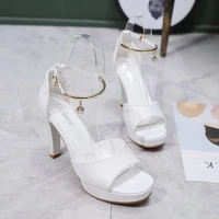 womens summer shoes classic white pearl chain high heels fish mouth high heels ladies platform sandals evening dress wedding sh