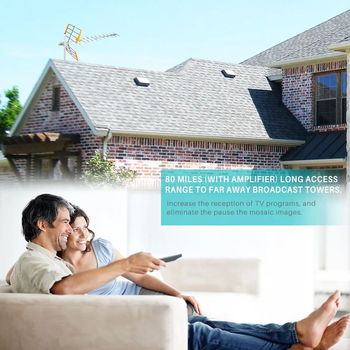 High Gain HDTV Digital Outdoor TV Antenna 80Mile Reception Range 470MHz-860MHz Amplified Outdoor/Attic/Roof | Электроника