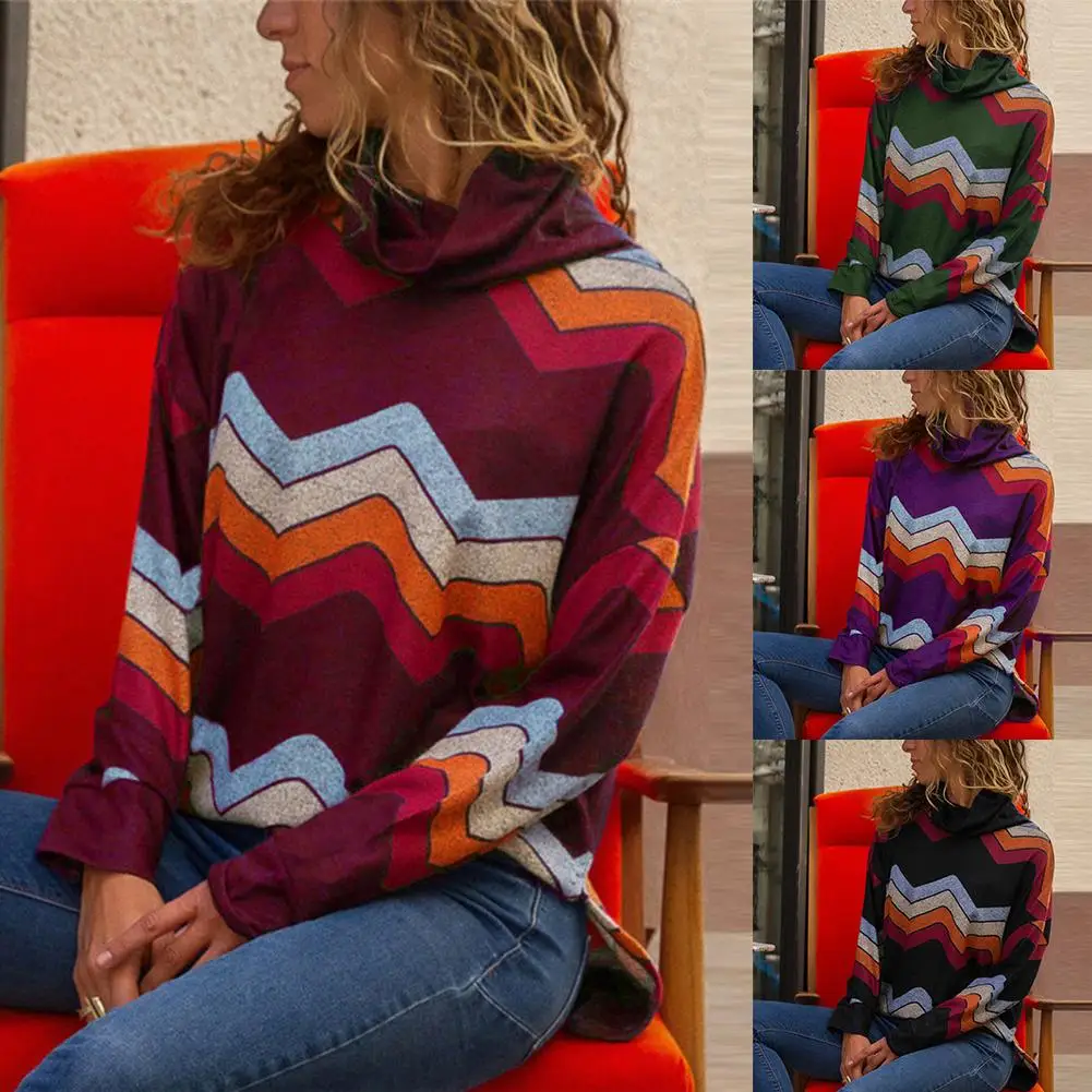 Женская модная футболка с геометрическим принтом и пуш ап воротником