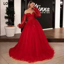 LORIE Red Evening Dresses Formal Long Sleeve Off the Shoulder Lace Appliques Prom Gowns Plus Size Back Lacing Princess Dress (2)