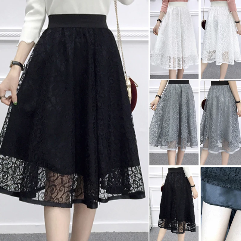 

2020 Umbrella Skirt Casual Fashion Spring And Summer Women's Waist Gauze Lace Skirt Thin A-line Long Skirt Female Drop Shipping