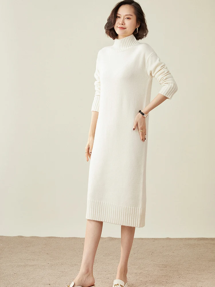 Женское кашемировое платье плотное трикотажное зима 100% пуловеры с круглым