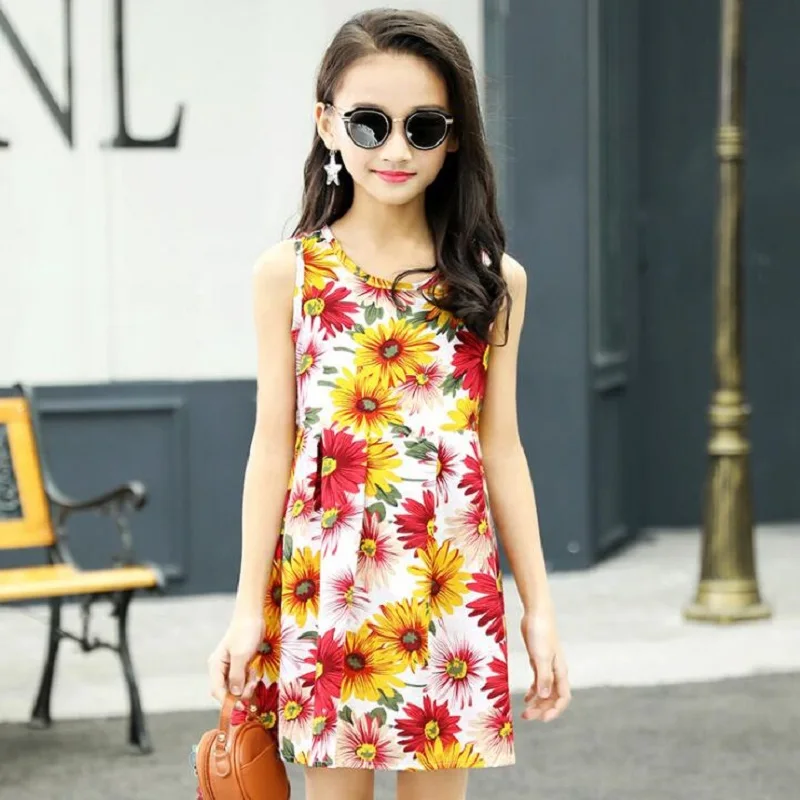 Summer Girls Dress Cotton Bohemian Floral Tunic Beach children kids casual Sundress For 4 6 8 10 12 14 Years Plus Size | Детская одежда