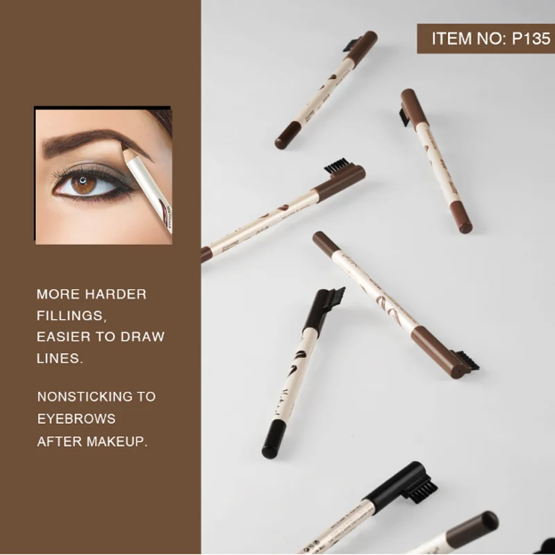 Двухголовый карандаш для бровей с кисточкой натуральный стойкий водостойкий