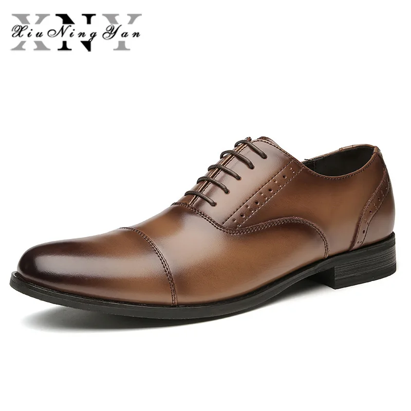 

Xiuningyan Brand Men's Shoes Genuine Leather Business Men Dress Shoes Retro Cow Leather Oxford Wedding Shoes for Men Size 39-44