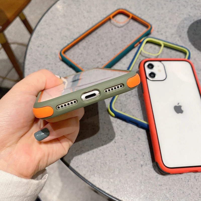 

Shockproof Candy Color Frame Phone Case For iPhone 12 11 Pro XR X XS Max 7 8 6 6S Plus SE2 2020 Soft Transparent Back Cover Capa