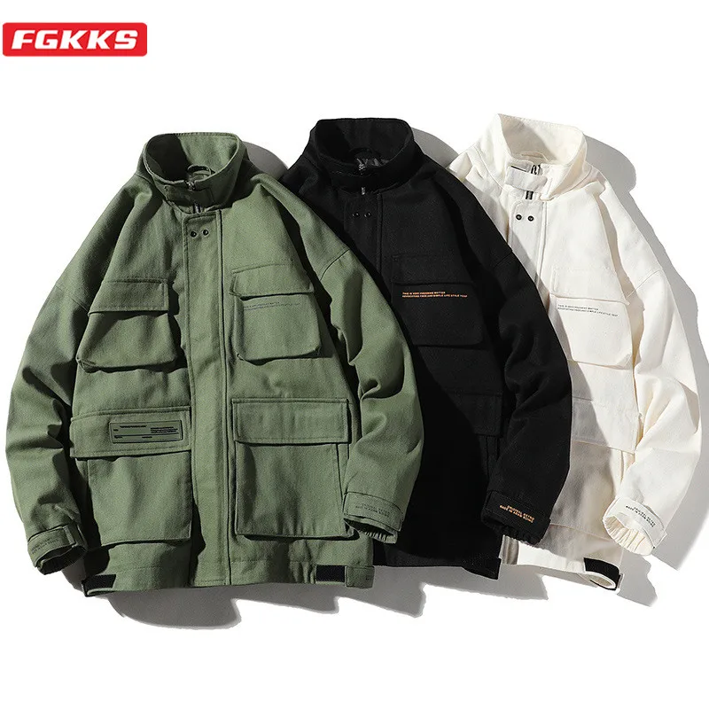 Мужская водонепроницаемая куртка карго FGKKS из ткани с несколькими карманами