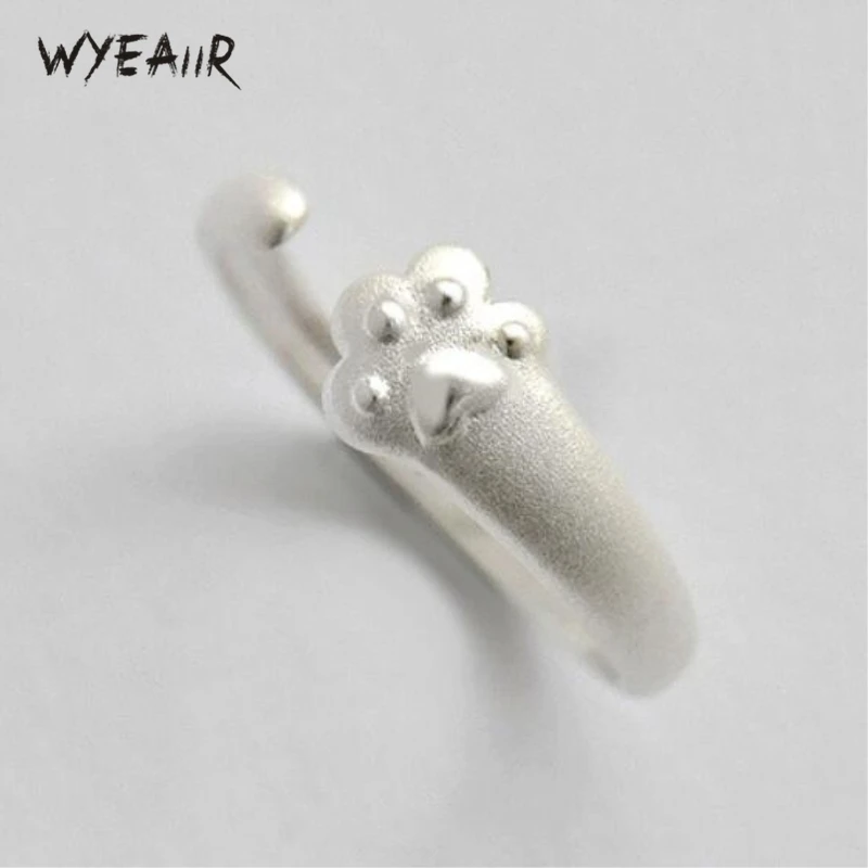 

Женское Открытое кольцо WYEAIIR, простое кольцо из стерлингового серебра 925 пробы с милым котом, модное кольцо с изменяемым размером