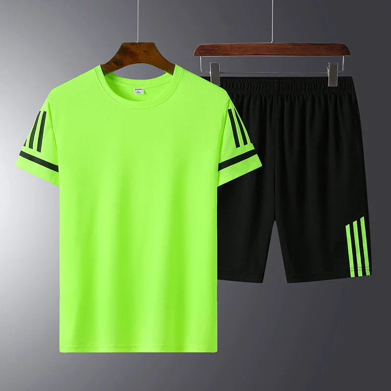 

2021 Sports Suit Men's Summer Sportswear FitnessRunning Two Piece Set Women's Short Sleeve Shorts SummerThin Lovers Suit m-5xl