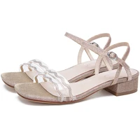 2020 summer pink silver women sandals 3cm block high heels femme shoes 11803abx4517
