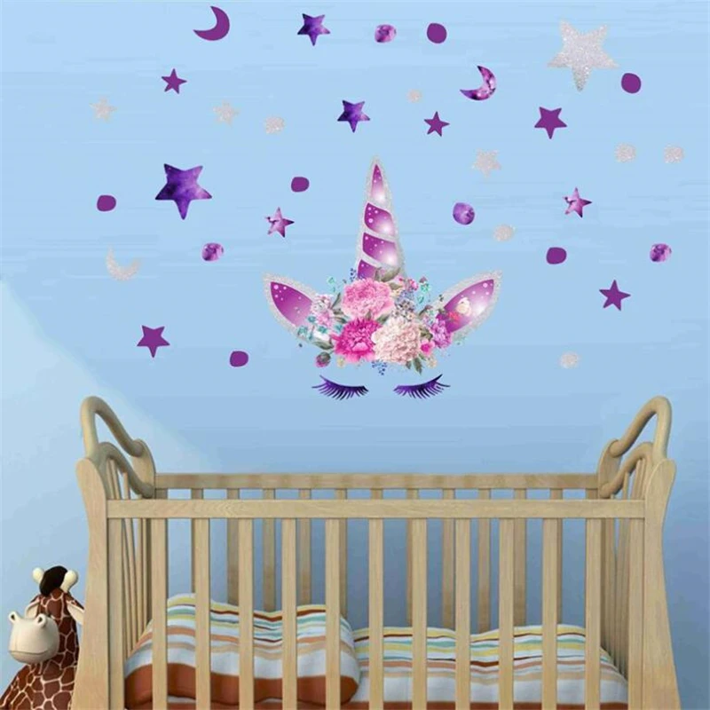 

Cartoon colorful unicorn PVC Stickers DIY Decorative Wall Stickers for Kids Rooms Princess room decal