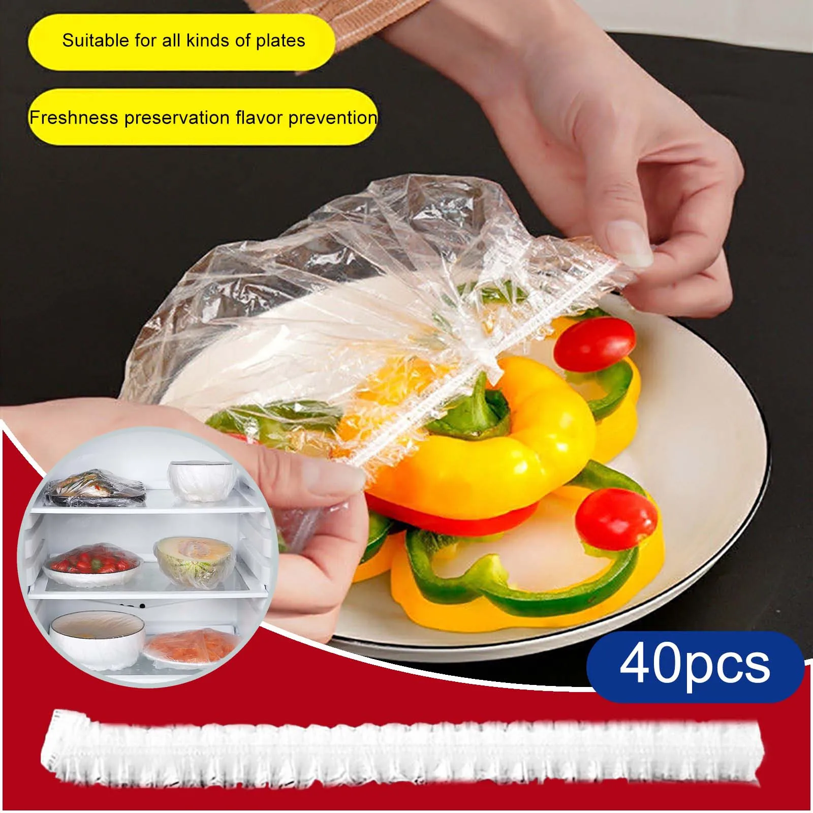 

40Pcs Disposable Cling Film Cover Household Refrigerator Food Fruit Preservation Cover Dust-proof Plastic Fresh-keeping Cover