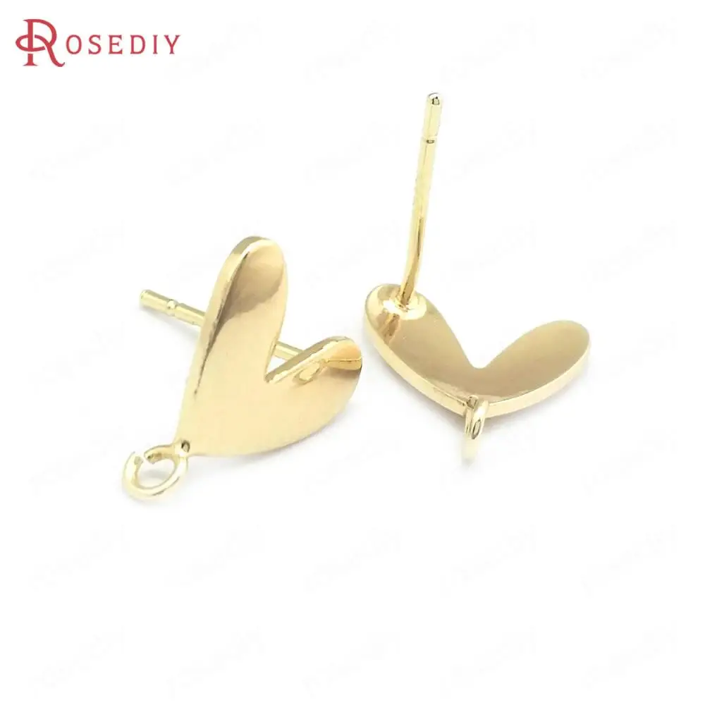 

10PCS Heart 12.5x11MM 24K Gold Color Brass Heart Stud Earrings Pins Earrings Jewelry Making Supplies Diy Findings Accessories