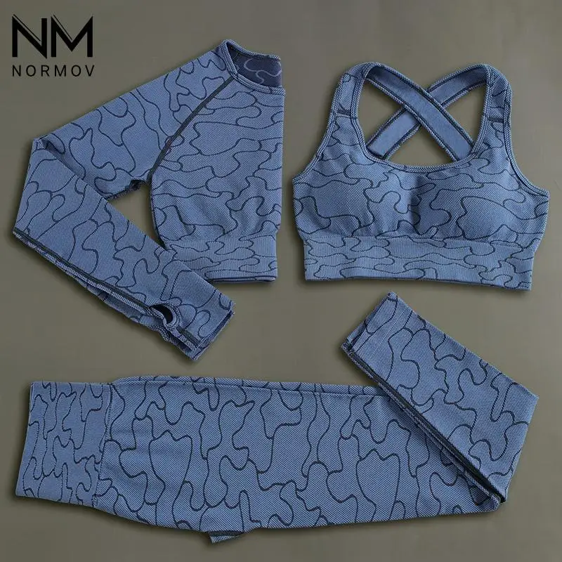 

Комплект Спортивный NORMOV женский бесшовный, комплект спортивной одежды в полоску для тренировок, укороченный топ, пикантный спортивный бюст...