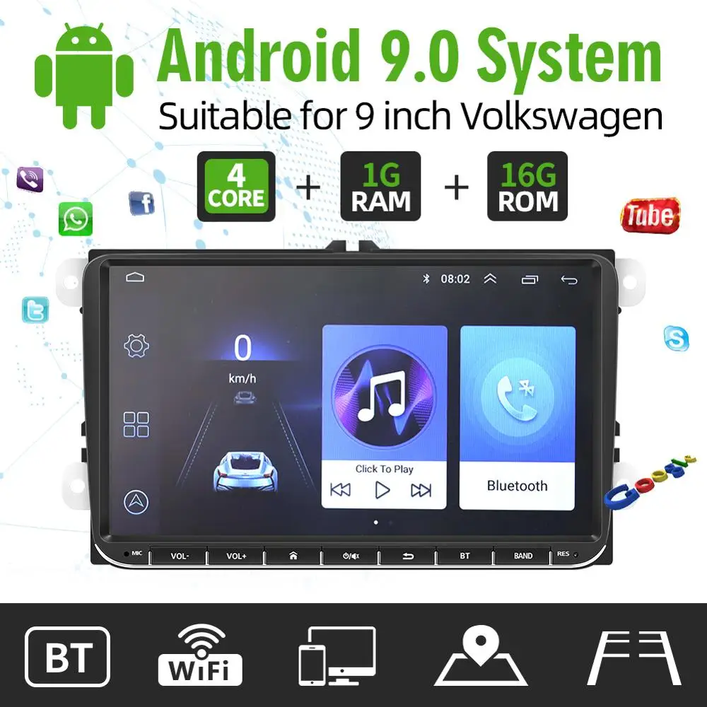 1G + 16G SystemCar 9 inch Android Bluetooth Navigation MP5 Player for VW Passat Golf MK5 Jetta Tiguan T5 Skoda GPS Car Navigatio |