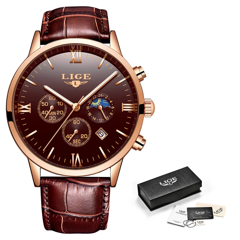 

Relogio Masculino 2019 LIGE Mens Watches Top Brand Luxury Male Watperproof Quartz Watch For Men Casual Leather Gold Wristwatch