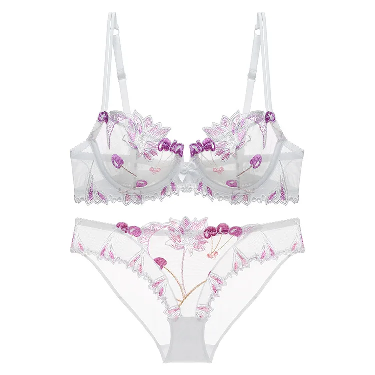 

Ultra-Thin Embroidered Lace Sexy Bra Underwear Flower Bra Thin Transparent Set underwear women set