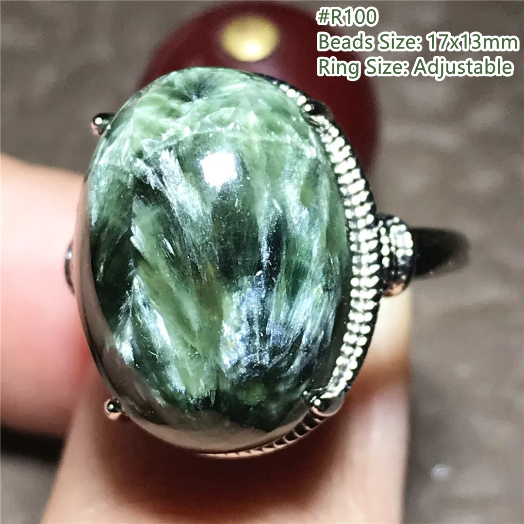 Natural Green Seraphinite Ring Jewelry For Woman Lady Man Gift Silver Healing Wealth Crystal Beads Stone Adjustable AAAAA | Украшения и
